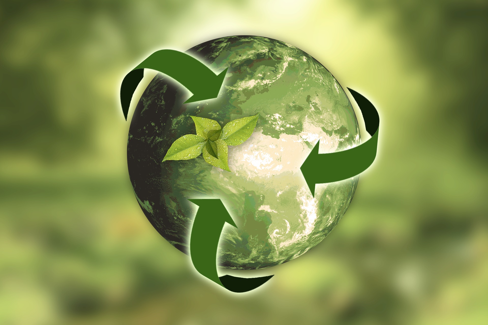 green earth with leaves and recycling arrows