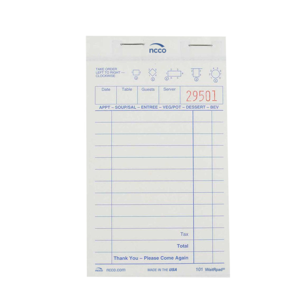 Small Two-Part Carbonless WaitRPad Guest Check - National Checking