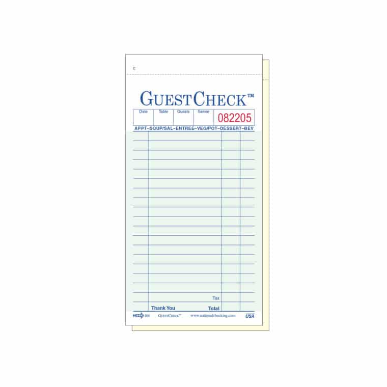 Medium Two-Part Carbonless Guest Check - National Checking