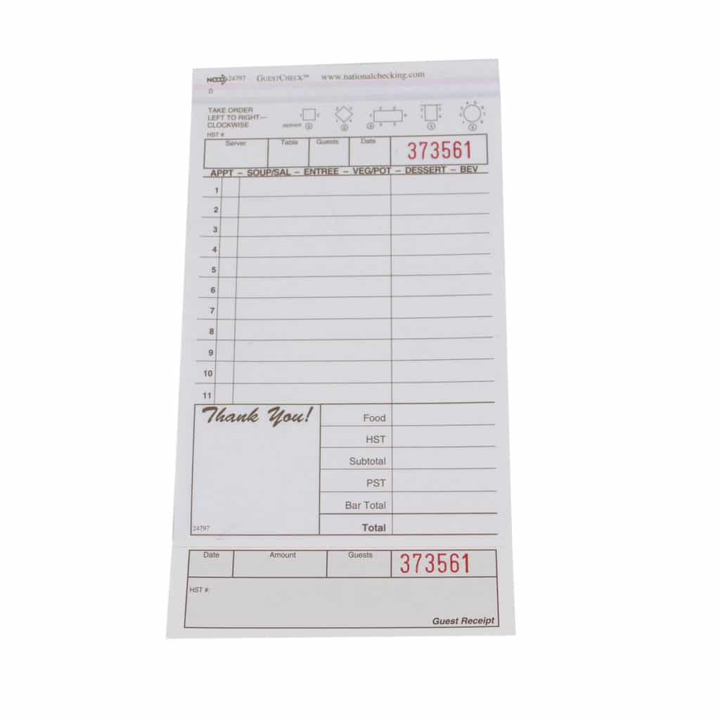 Canadian Medium-Wide Two-Part Carbonless Guest Check - National Checking
