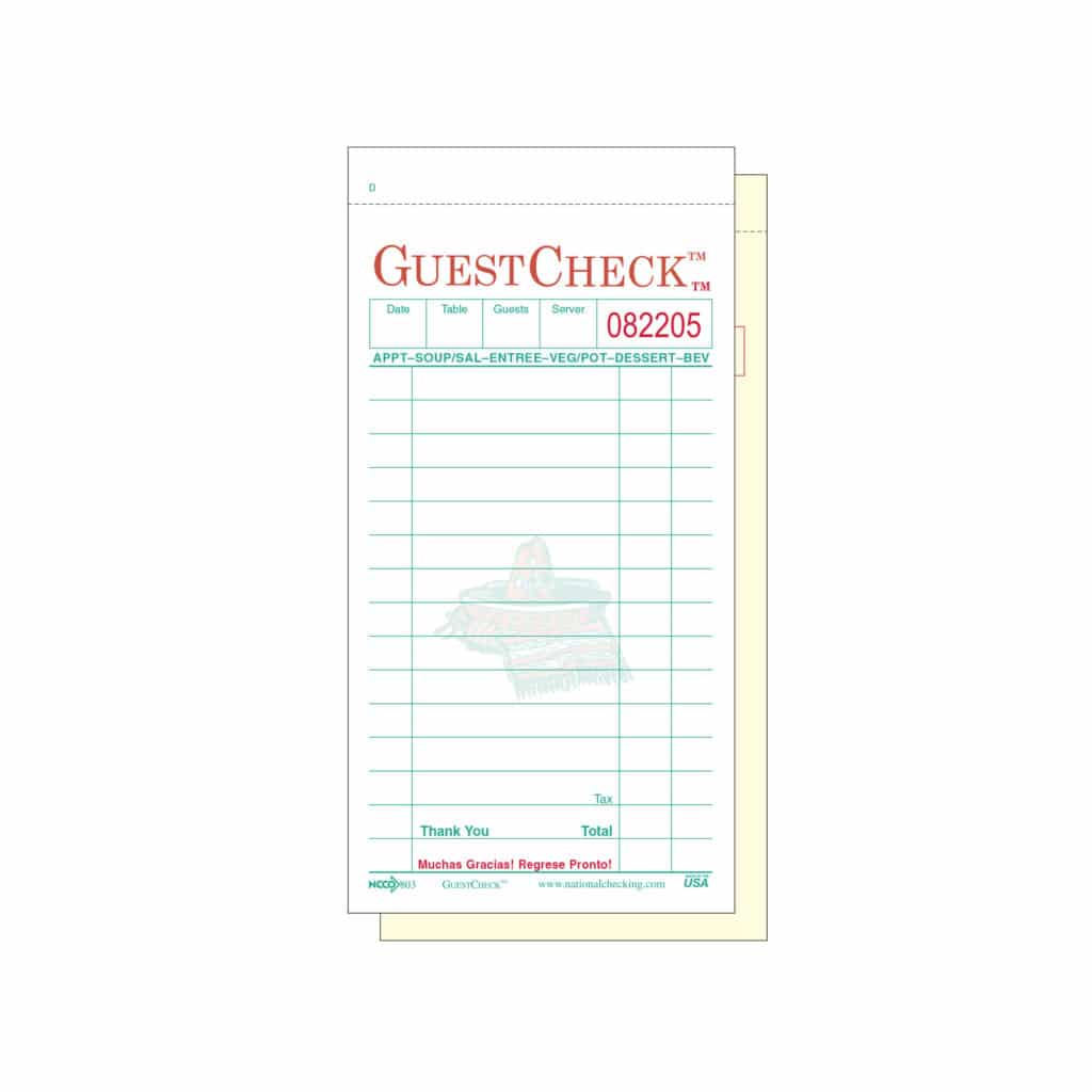 Spanish Medium Two-Part Carbonless Guest Check - National Checking