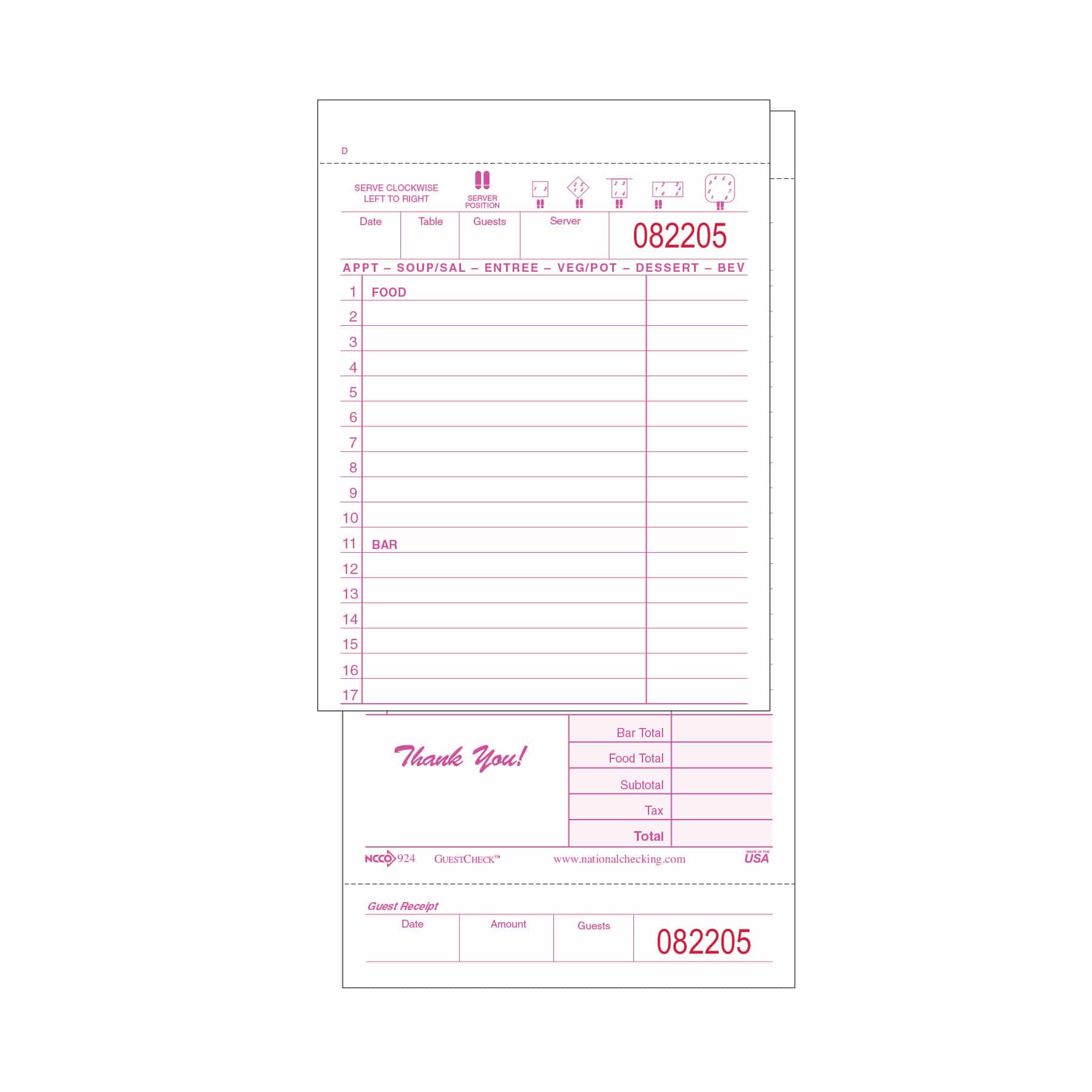 Large Duplicate CarbonBacked Guest Check National Checking