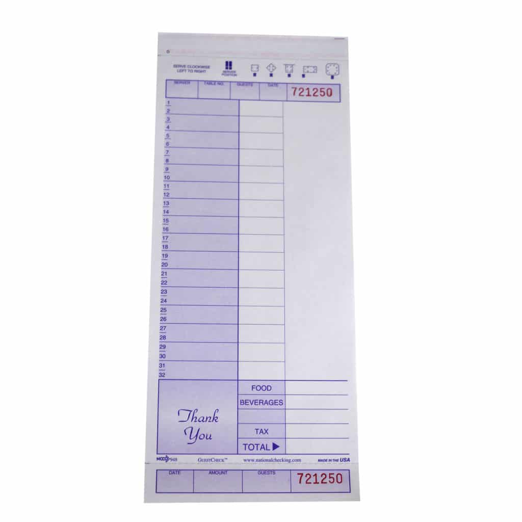 Large-Wide Two-Part Carbonless Guest Check - National Checking
