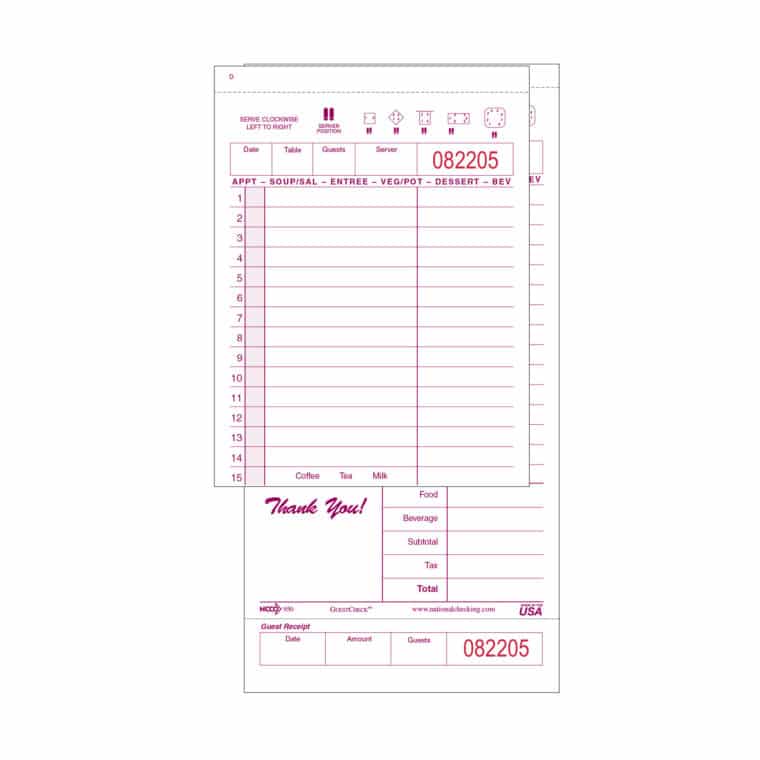 Large Two-Part Carbonless Guest Check - National Checking