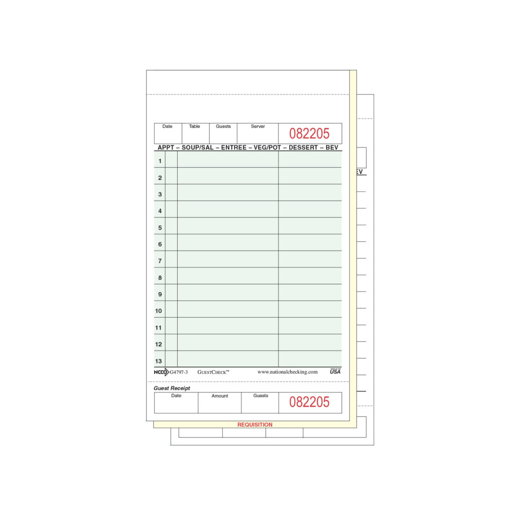 Three Part Check Medium-Wide Three-Part Carbonless Guest Check - National Checking