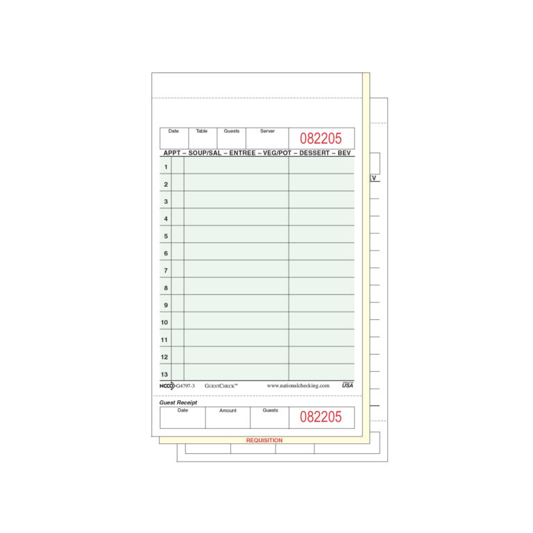 Medium-Wide Three-Part Carbonless Guest Check - National Checking