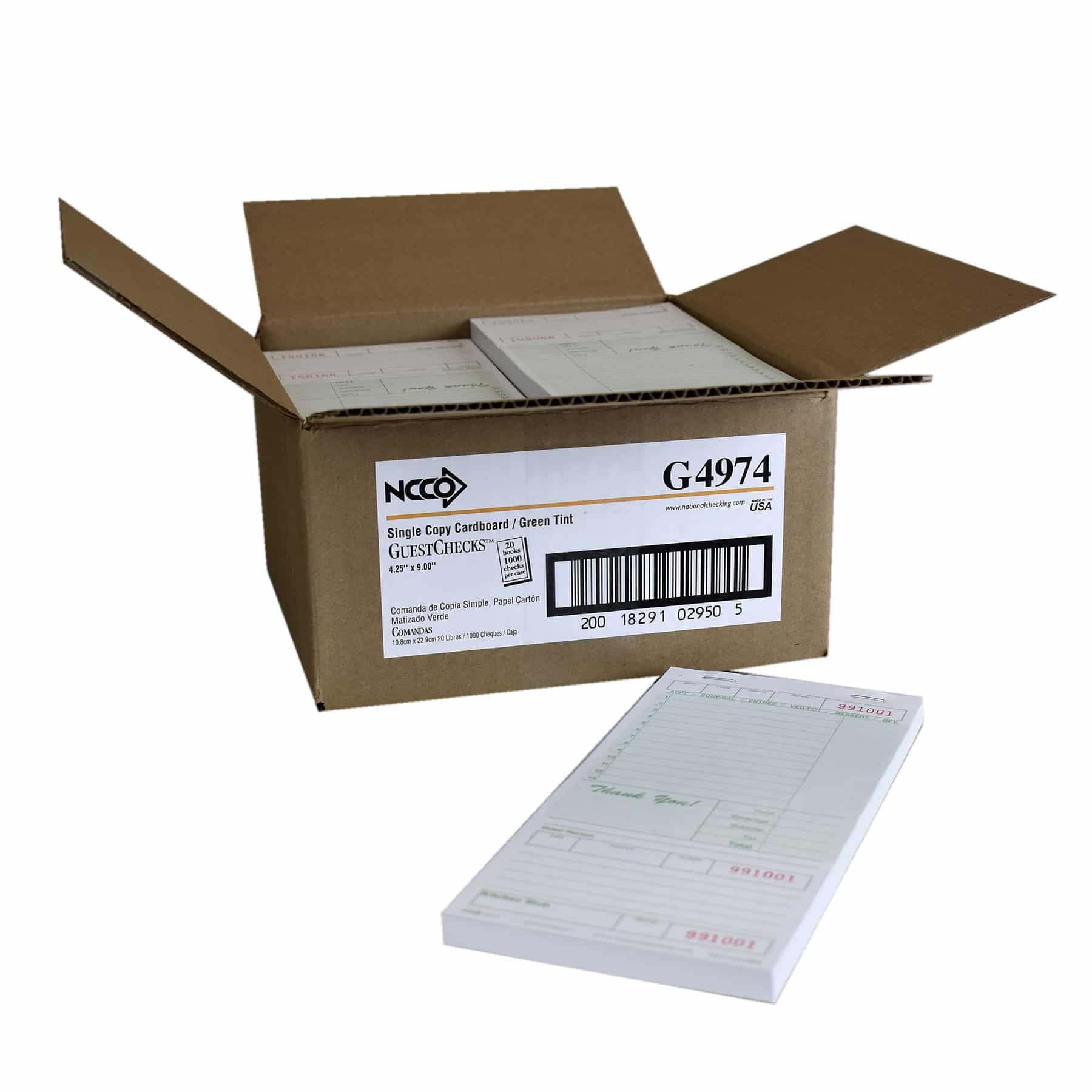 Large Single Copy Cardboard Guest Check National Checking