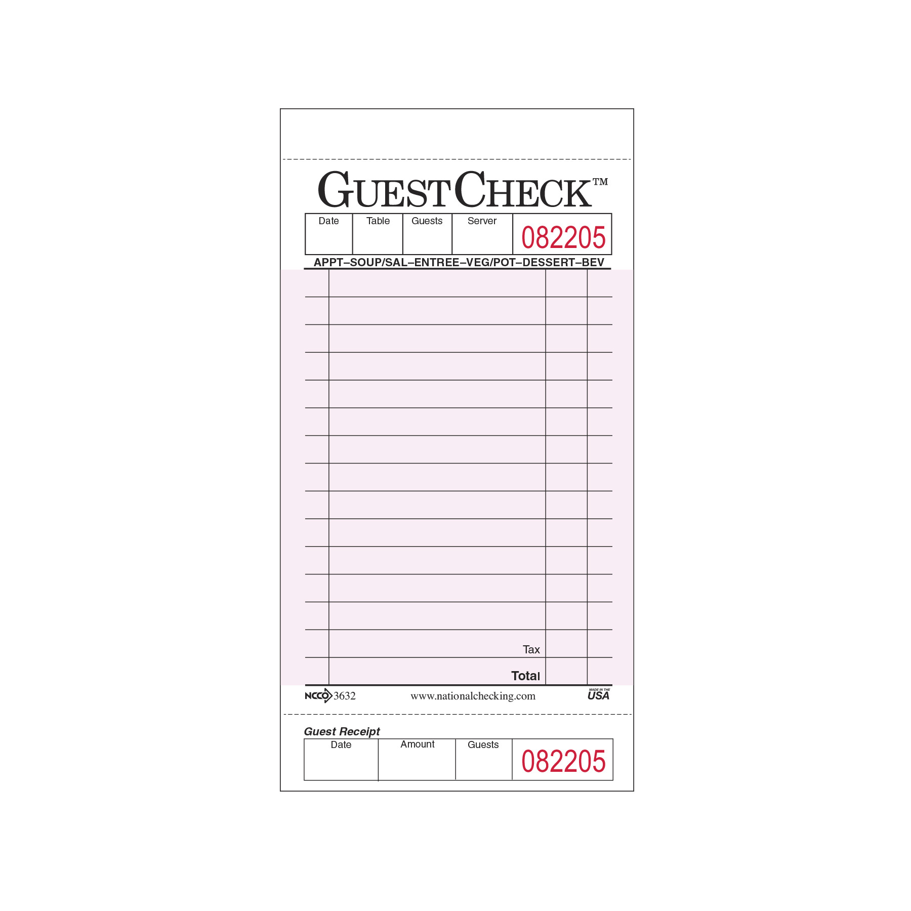 10000 Guest Checks GC1200-1 White Single Copy 1 part Guest Checks GC-1200 