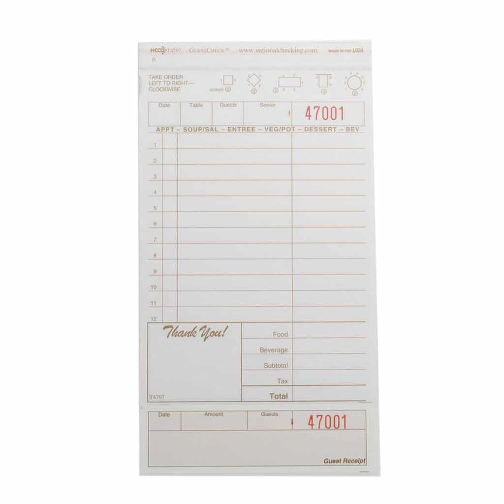 Medium-Wide Two-Part Carbonless Guest Check - National Checking