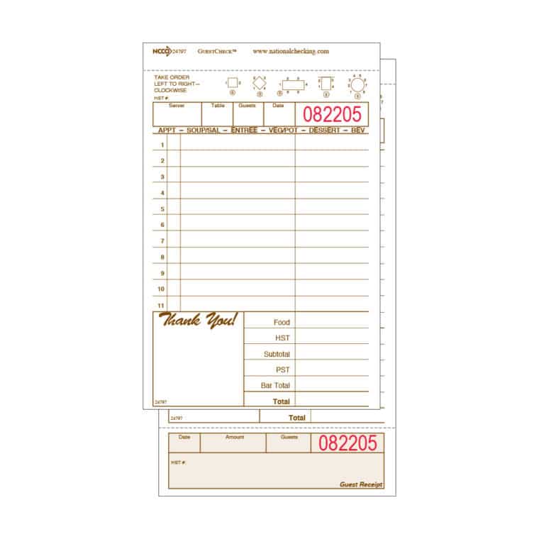 Canadian Medium-Wide Two-Part Carbonless Guest Check - National Checking
