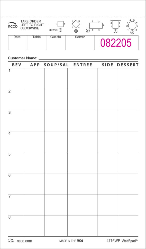 Medium-Wide Single Copy Paper Guest Check - National Checking
