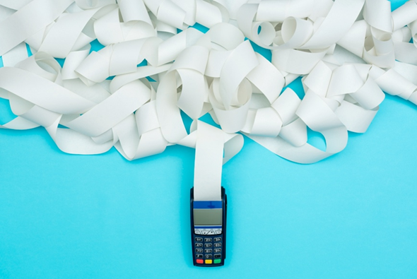 POS terminal with very long receipt.