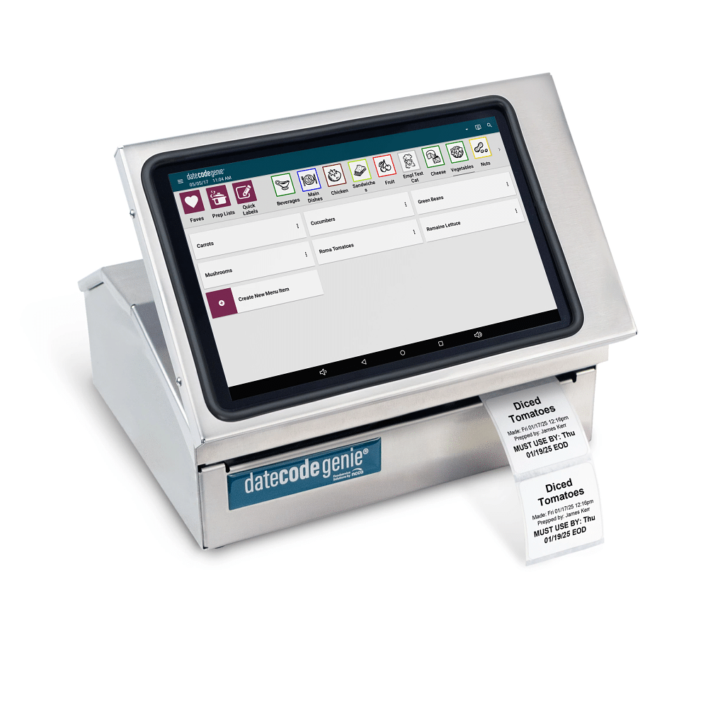 DateCodeGenie X2 single thermal food Label Printer Food labeling solution. SKU# DCGX2