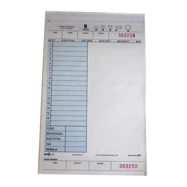 Large-Wide Three-Part Carbonless Guest Check - National Checking