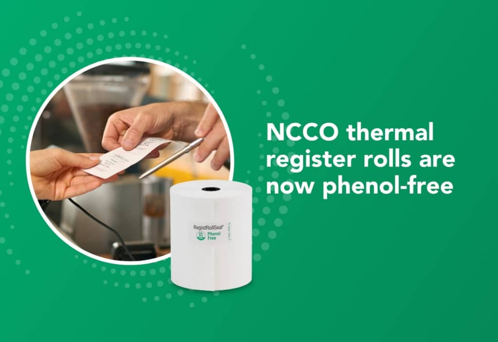 NCCO phenol-free thermal register rolls for safer POS receipts