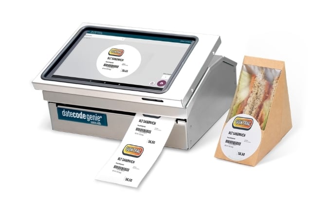 NCCO thermal paper rolls at POS Counter Automated custom food label printing using DateCodeGenie for consistent food packaging labels across multiple locations.