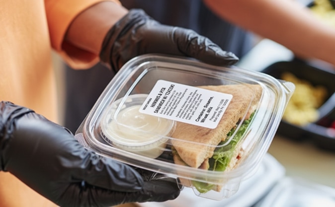 Labeled sandwich meal prepared for healthcare and senior living foodservice operations